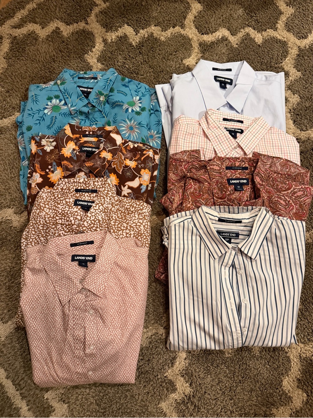 Lands' End Women's Button-Down Tops — Blue, White, Brown, Pink, Tan